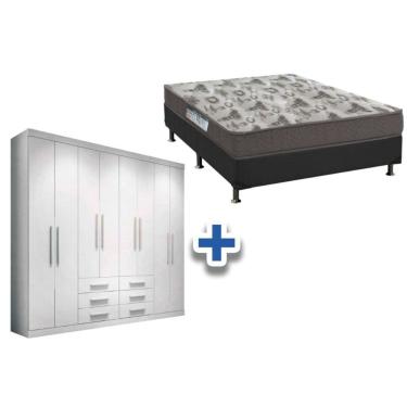 Imagem de Cama Box Casal + Colchão D33 Ortobom + Guarda Roupa Master 8.6 Branco