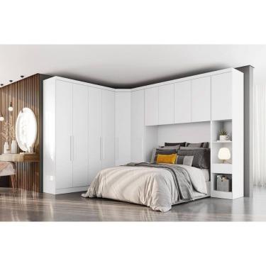 Imagem de Quarto Modulado Rizon 5 Peças (1 Armário Ponte + 1 Closet + 2 Guarda Roupas + 1 Complemento) QC202 Branco