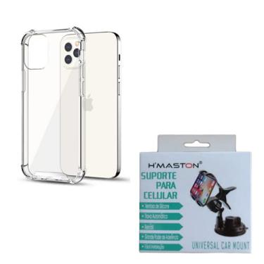 Imagem de Kit Capinha Anti Impacto iPhone 12 Pro + Suporte Veicular Celular Ventosa Painel e Vidro