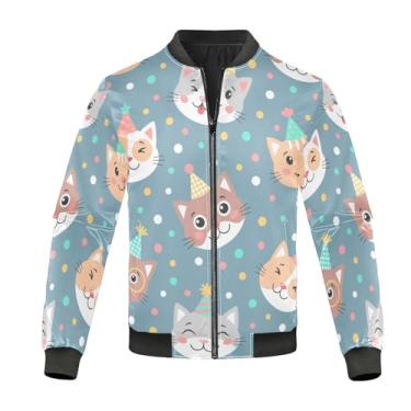 Imagem de KLL Gatos engraçados fofos em bonés de festa jaquetas impermeáveis para homens jaqueta corta-vento leve jaqueta masculina com zíper completo pequena, Gatos engraçados fofos em bonés de festa, P