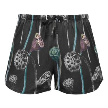 Imagem de KLL Shorts de pijama feminino pastel e preto com estampa floral, calças de pijama com bolsos shorts de exercício, Padrão floral pastel e preto, Large