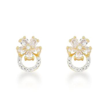 Imagem de Brinco Flor Zircônias Banhado A Ouro 18k