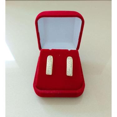 Imagem de Brinco Longo Todo Cravejado Banho De Ouro 18k
