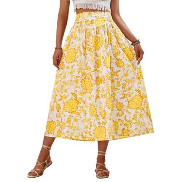 Imagem de Saia Maxi Feminina, Cintura Alta Elástica Estampada Uma Linha Maxi Saia Fluida para Mulheres para Férias (M)