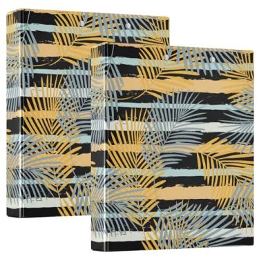 Imagem de Fichários de caderno com estampa tropical de folhas de palmeira amarelas, 3,5 cm, fichários de caderno de três anéis com bolsos internos, pacote com 1/2 fichários sortidos, capa dura