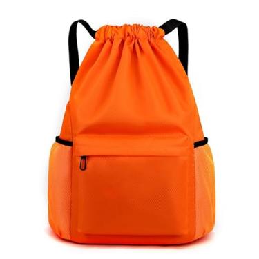 Imagem de Bolsa com cordão, mochila leve com suporte para garrafa de água e bolsos, mochila esportiva de ginástica, Laranja, Small, Esportes