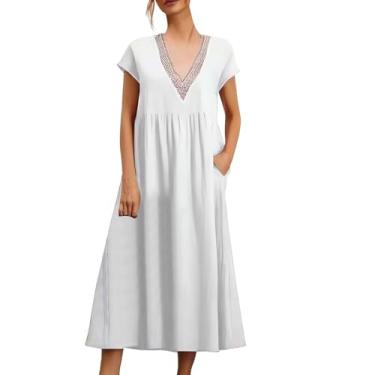 Imagem de Vestido feminino solto manga longa cor sólida vestido maxi camisa 2023 chiffon rodado vestido midi longo, A1 - Branco, GG