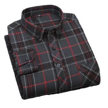 Imagem de Camisa social masculina plus size para lazer masculina algodão lixado flanela quente casual manga longa gola xadrez, Algodão 9919, XXG