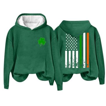Imagem de Camisetas femininas 2024 modernas do Dia de São Patrício Lucky Green Shamrock, camisetas irlandesas, manga comprida, gola redonda, Verde, XXG