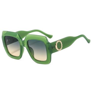 Imagem de Ã“culos de sol quadrados feminino moda punk óculos de sol femininos tons uv400 óculos coloridos, verde, um tamanho