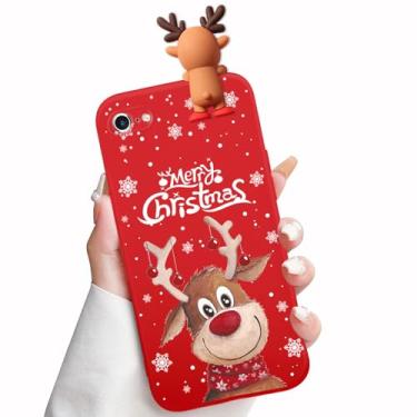 Imagem de YMO Capa de Natal para iPhone 7/iPhone 8 de 4,7 polegadas, desenho 3D de alce, estampa de veado de Natal, capa de telefone de silicone vermelha, fina, macia, capa traseira protetora fofa para meninas