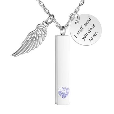 Imagem de XIUDA Joias de cremação para cinzas com pingente de asa de anjo colar de urna de barra vertical de aço inoxidável pingente de lembrança para mulheres, Aço inoxidável, Sem Pedra Preciosa