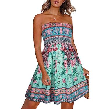 Imagem de CHICGAL Vestidos de verão para mulheres, saída de praia, sem alças, Boho com estampa floral, Boho verde rosa, XGG
