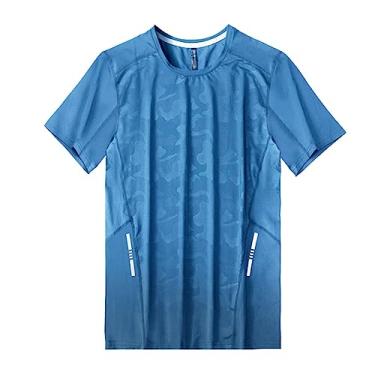 Imagem de Camiseta masculina atlética manga curta ajuste solto camuflagem secagem rápida 4-way stretch academia treino, Lago azul, G