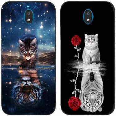 Imagem de 2 peças de capa de telefone traseira com estampa de tigre e gato TPU gel silicone para telefone LG Series (LG K30 2019)