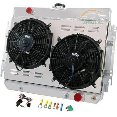 Imagem de Cubauto Ventilador de radiador de núcleo de 4 fileiras para Chevy 1963-1968 Bel Air Biscayne Impala 67-68 Caprice 64-65 Chevelle, Kingswood Radiador de alumínio completo com kit de relé de ventilador