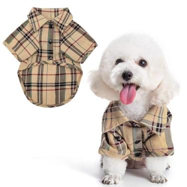 Imagem de Camisa para cães pequenos – Roupas de gato de algodão lapela fantasia polo vestuário xadrez Puppy Fitout para animais de estimação médio