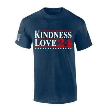 Imagem de Camiseta masculina patriótica Kindness and Love 2024 de manga curta, Azul-marinho mesclado, 4G