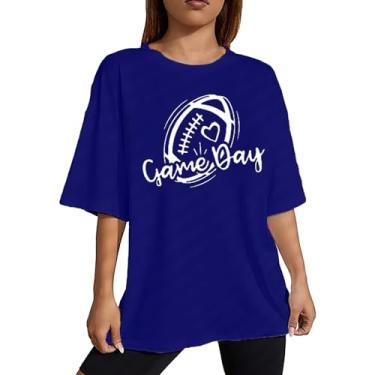 Imagem de PKDong Game Day Camiseta feminina de beisebol com estampa de letras engraçadas, gola redonda, manga curta, estampada, blusas fofas para mulheres, Azul escuro, GG