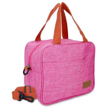 Imagem de Bolsa Lancheira Térmica Quadrada Com Alça Longa Para Marmita Trabalho Passeios Escola (Rosa)