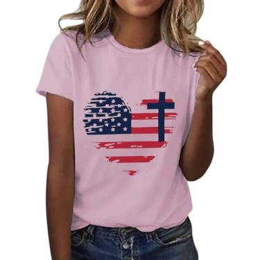 Imagem de 4th of July Shirts Women America Shirts Stars Stripes Cute Shirts USA Flag Tops Camiseta Verão, rosa, G
