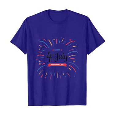 Imagem de Camiseta feminina 4th of July Stars Stripes Camisetas femininas com estampa da bandeira dos EUA e gola redonda, Azul escuro, G