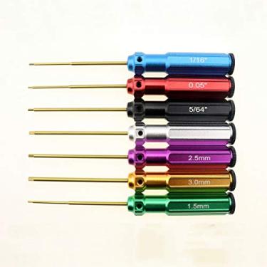 Imagem de HUWAIMI Chave sextavada de 6 cores/7 cores para carro RC, helicóptero, controle remoto carro/avião, 0,05 IN-1/16 IN-3/32 IN-5/64 IN-1,5 MM-2,5 MM-3,0 mm (nova atualização) (aço titânio de 7 cores)