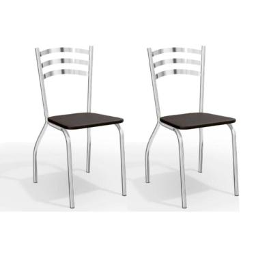 Imagem de Cadeira Sala de Jantar Portugal 2C007 Aço Kit 2 Uni Cromada - Assento Preto 110 - Kappesberg