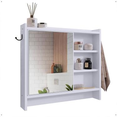 Imagem de Espelheira Genova 1 Porta Espelho Armarinho Banheiro Suspenso Prateleira Organizadora - Lojas RPM