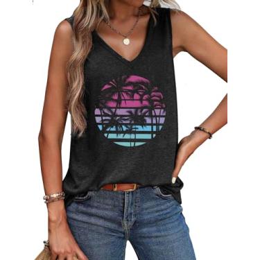 Imagem de Camiseta regata feminina On Cruise Time coqueiro para férias de verão, sem mangas, casual, praia, praty, camiseta estampada, Árvore Cocount - cinza, G