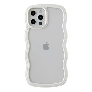 Imagem de Caseative Capa para iPhone 12 Pro Max, linda capa de telefone macia à prova de choque com moldura ondulada (branca)