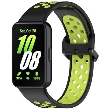 Imagem de Eiavike Pulseira esportiva de silicone para Samsung Galaxy Fit 3 pulseira de reposição porosa respirável em dois tons para Galaxy Fit 3 2024 SM-R390 mulheres e homens (limão preto)