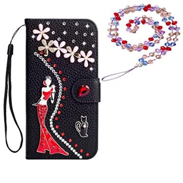 Imagem de Capa para Samsung Galaxy M22, capa protetora de couro brilhante e alça de pescoço [suporte] [compartimentos para cartões] [fecho magnético] para Samsung Galaxy F22 (# 46)