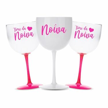 Imagem de Kit 15 Taças Gin Vodka 580ml Acrílica - Personalizadas Chá de lingerie despedida de solteira madrinhas Bride Noiva - Aloha (Pé Rosa Neon - Noiva)