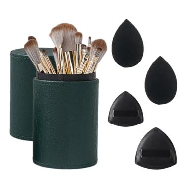 Imagem de Conjunto de pincéis de maquiagem, conjunto de 14 pincéis de maquiagem para viagem com estojo verde + 2 esponjas de pó + 2 esponjas de maquiagem, corretivo de blush de base, delineador de sombra, kit