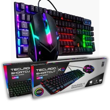 Imagem de Kit Teclado Multimídia Membrana e Mouse Gamer RGB Rainbow K8 USB - MB 