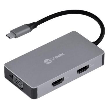 Imagem de Hub USB Tipo C / TYPE C 5 em 1 com 2 HDMI + VGA + USB 3.0 + Power Deli
