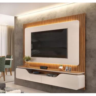 Imagem de Painel Tv 70 Poledas Off White / Freijo MDF com Fitas de LED DJ Móveis