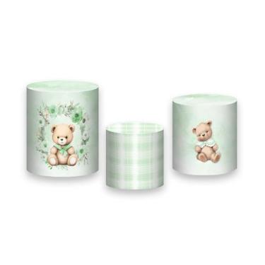 Imagem de Trio de Capas de Cilindro - Ursinho Verde com Flores e Laço 073 - Via 