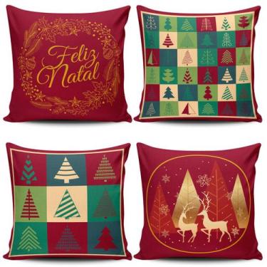 Imagem de Kit com 4 Capas de Almofadas Estampadas Natalinas Feliz Natal Fim de A