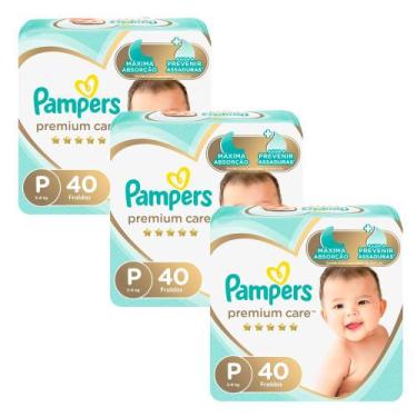Imagem de Kit 3 Fralda Pampers Premium Care Pacote Mega Tamanho P 40 Fraldas Des