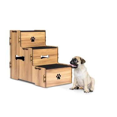 Imagem de Escada Pet Para Cachorro E Gato Com 3 Degraus Em Madeira - Artesanato 