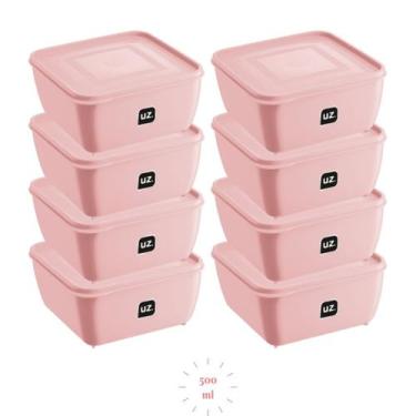 Imagem de Kit 8 Pote Plastico Rosa Quadrado 500ml  Gourmet  Fit - UZ