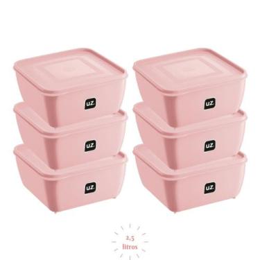 Imagem de Kit 6 Potes Plastico Rosa Quadrado 2,5L Linha Gourmet - UZ