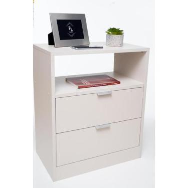 Imagem de Kit 2 Mesas De Cabeceira Off White 60cm alt por 50cm de larg Com 2 Gav