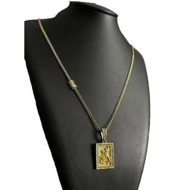 Imagem de Cordão Pitbull 3Mm + Pingente São Jorge Banhado A Ouro 18K - Tojoia18K