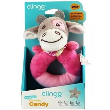 Imagem de Pelucia OVAL para Bebe com Chocalho Clingo, Vaquinha rosa