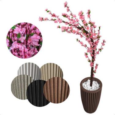 Imagem de Cerejeira Artificial Rosa Bebê De Galho Curvo Vaso Decoração - Flor de