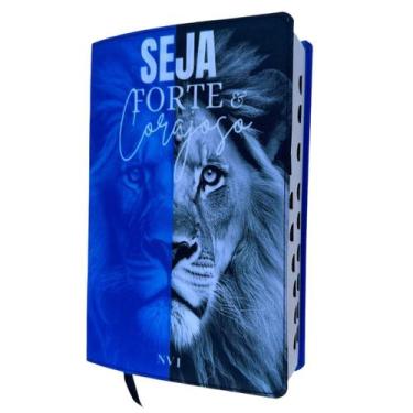 Imagem de Bíblia NVI Leão azul seja forte e corajoso  Com Índice Letras Grandes 