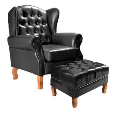 Imagem de Conjunto Poltrona com Puff Imperador Chesterfield Decoração Retrô Vint